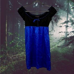 NWT Vintage Betsey Johnson Black Blue Milkmaid Slip Dress
